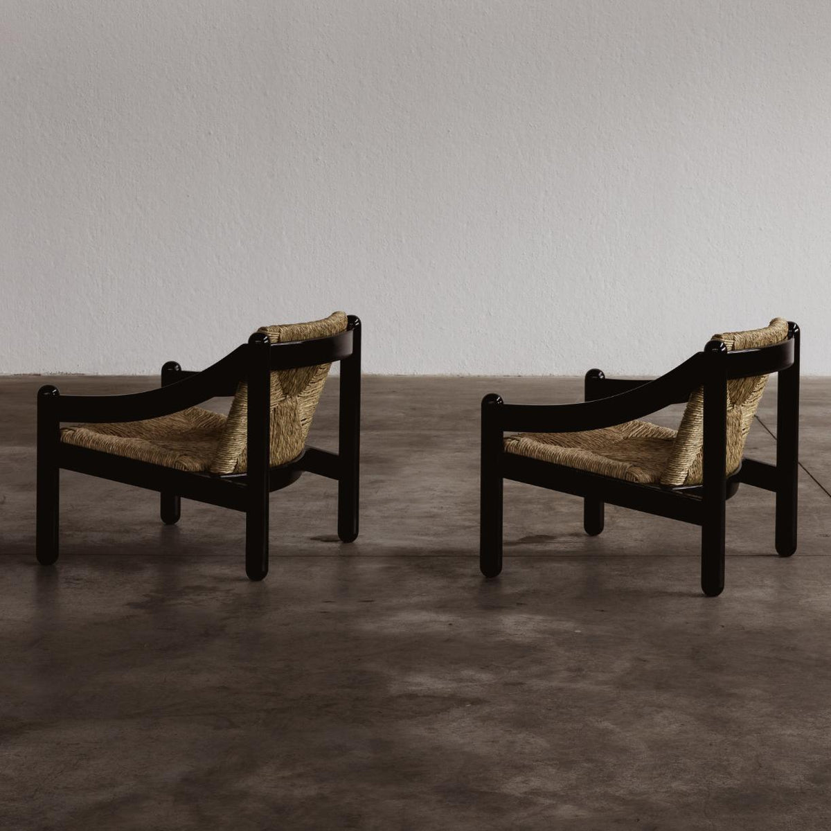 Vico Magistretti 930 "Carimate" Easy Chairs for Cassina, Black Lacquered 1963