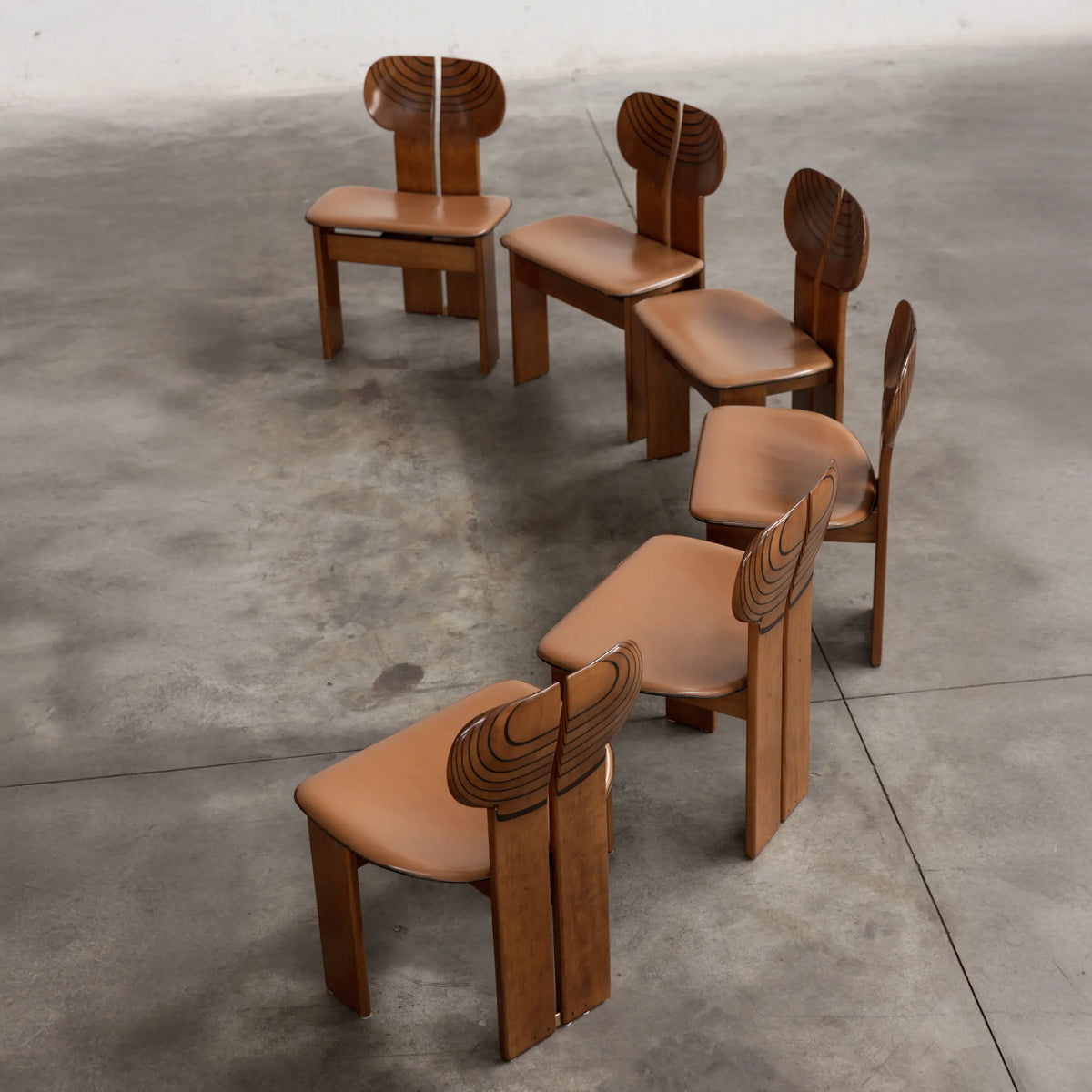 Afra & Tobia Scarpa "Africa" Dining Chairs for Maxalto, Cognac Leather, 1975