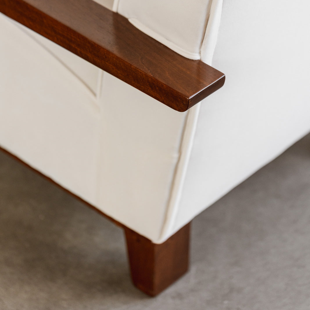 Italian Art Deco Armchair, White Velvet and Walnut, 1930s