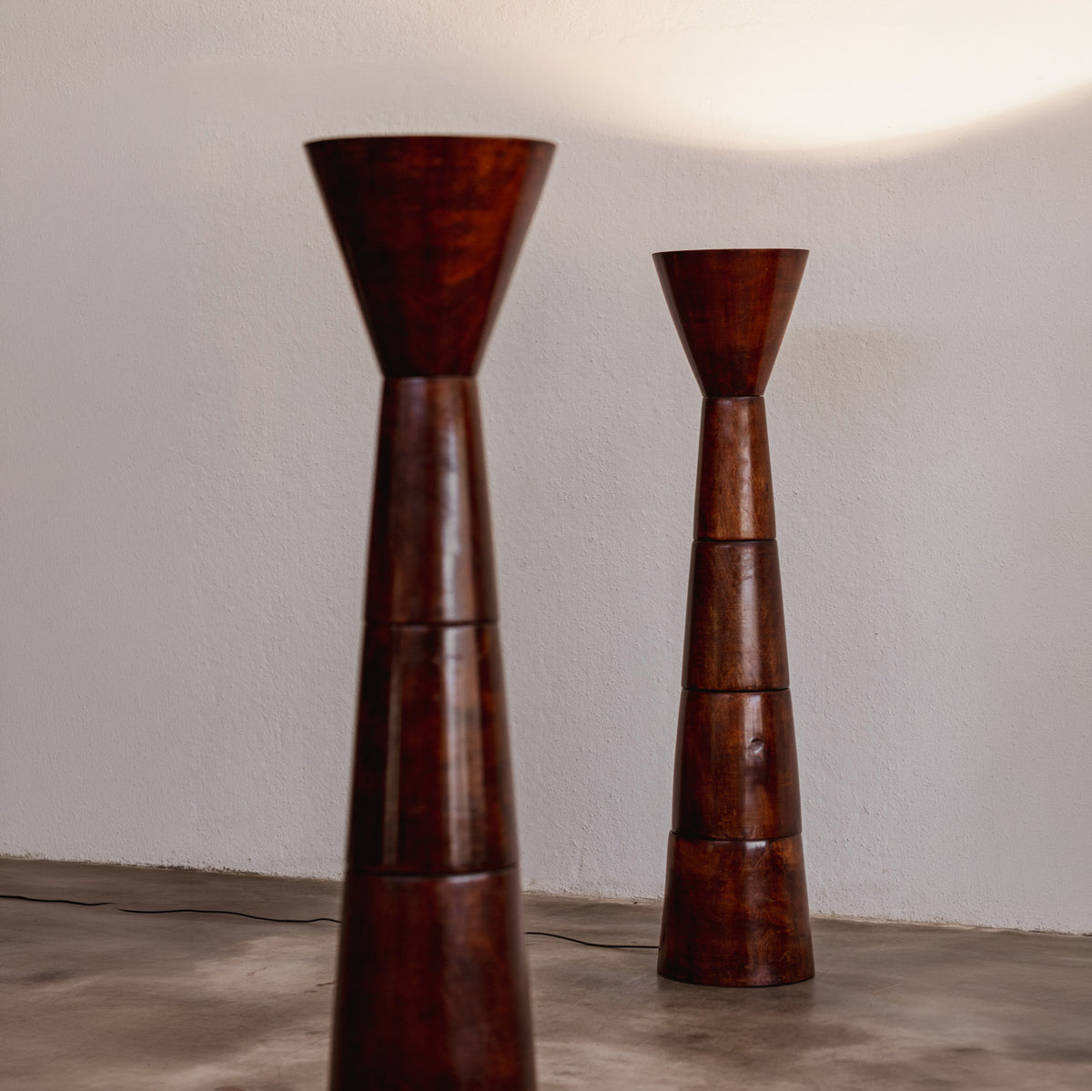 Sculptural Turned Wood Floor Lamps, France, 1960, Set of 2