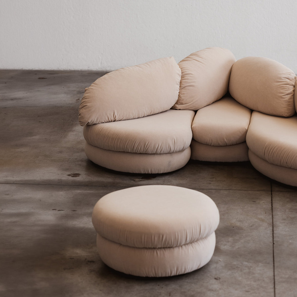 Hans Hopfer "Brioche" Sofa with Ottoman for Neue Wiener Werkstätte, 1970s
