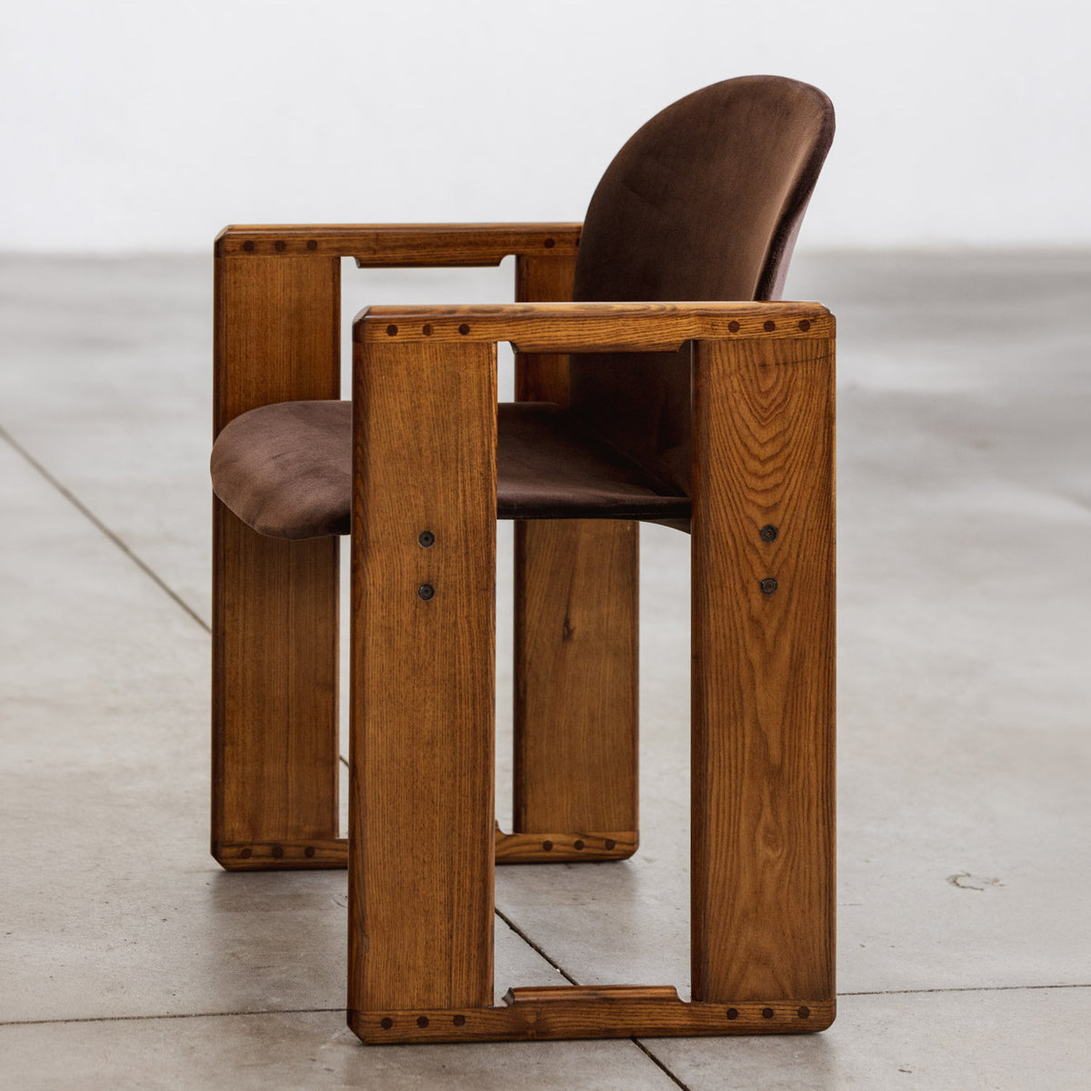 Afra & Tobia Scarpa "Dialogo" Dining Chairs for B&B Italia, Dark Brown Velvet, 1973, Set of 6