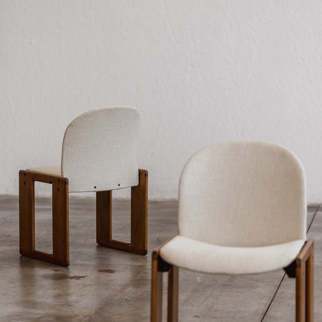 Afra & Tobia Scarpa "Dialogo" Dining Chairs for B&B Italia, White Linen, 1973, Set of 6