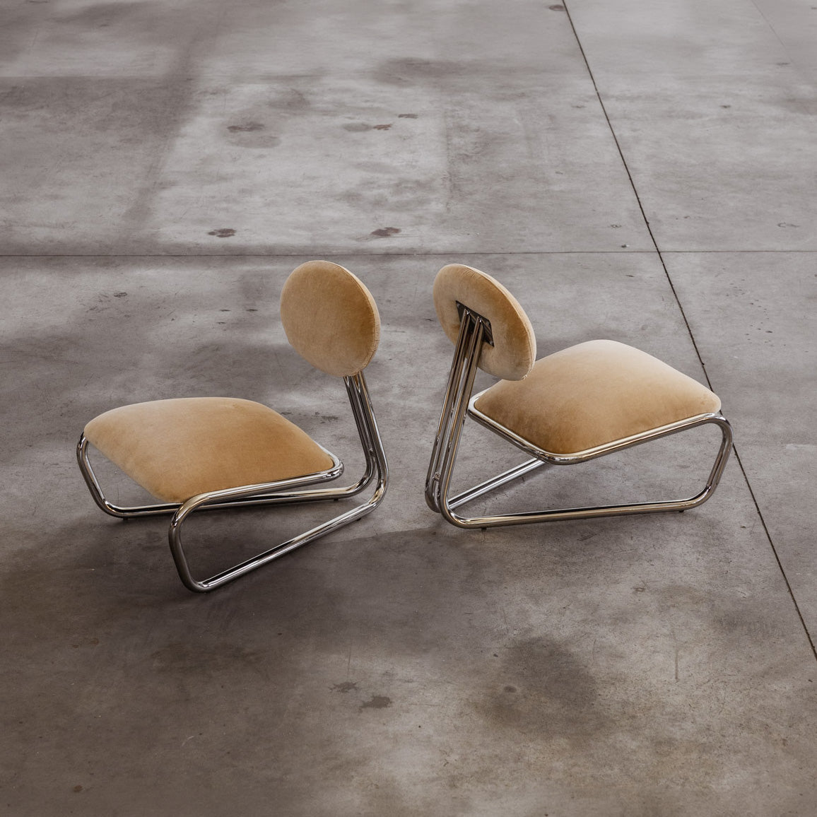 Modernist Lounge Chairs, Camel Velvet, 1970s, Set of 2