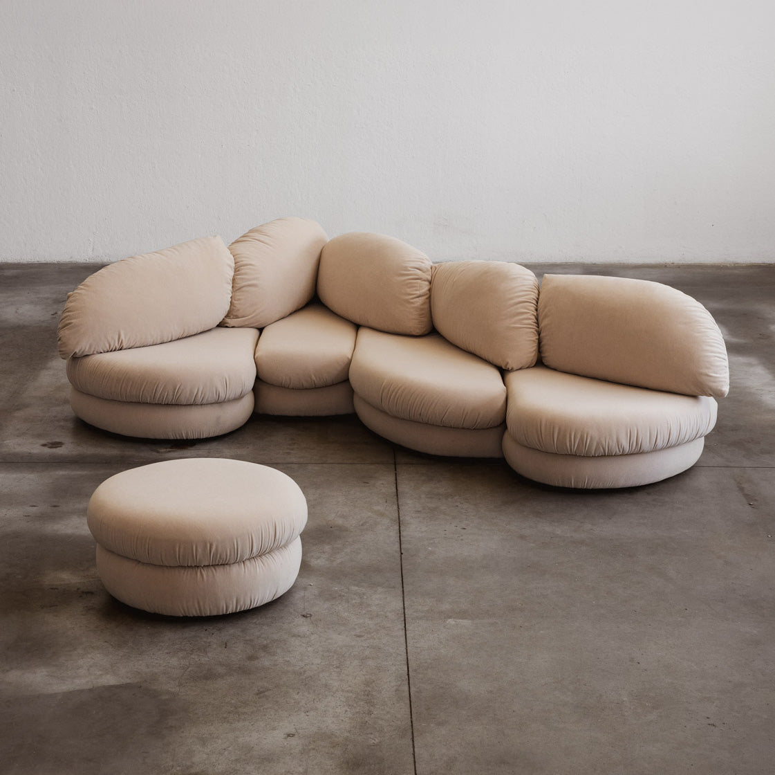 Hans Hopfer "Brioche" Sofa with Ottoman for Neue Wiener Werkstätte, 1970s