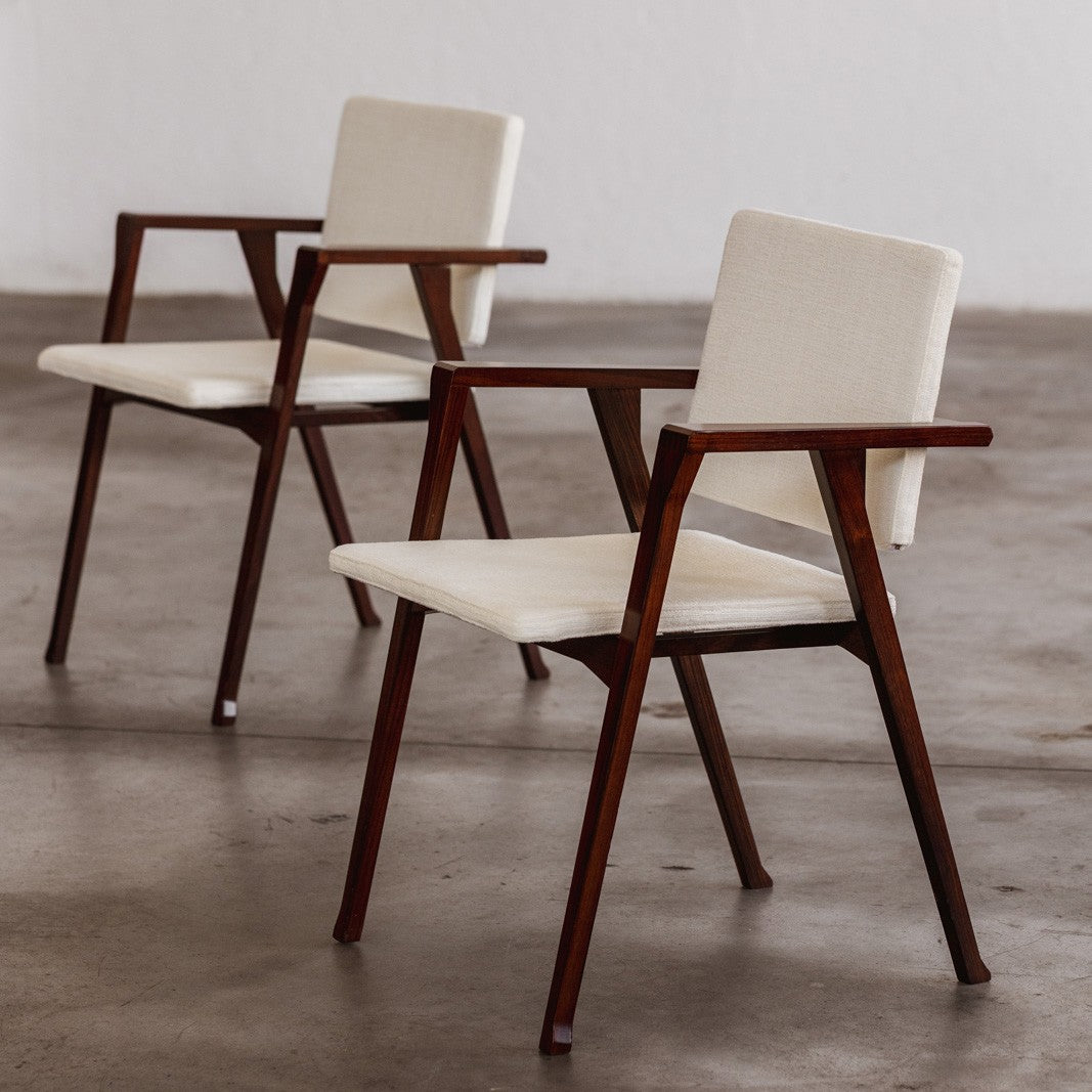 Franco Albini 832 "Luisa" Chairs for Poggi, White Chenille, 1953, Set of 8