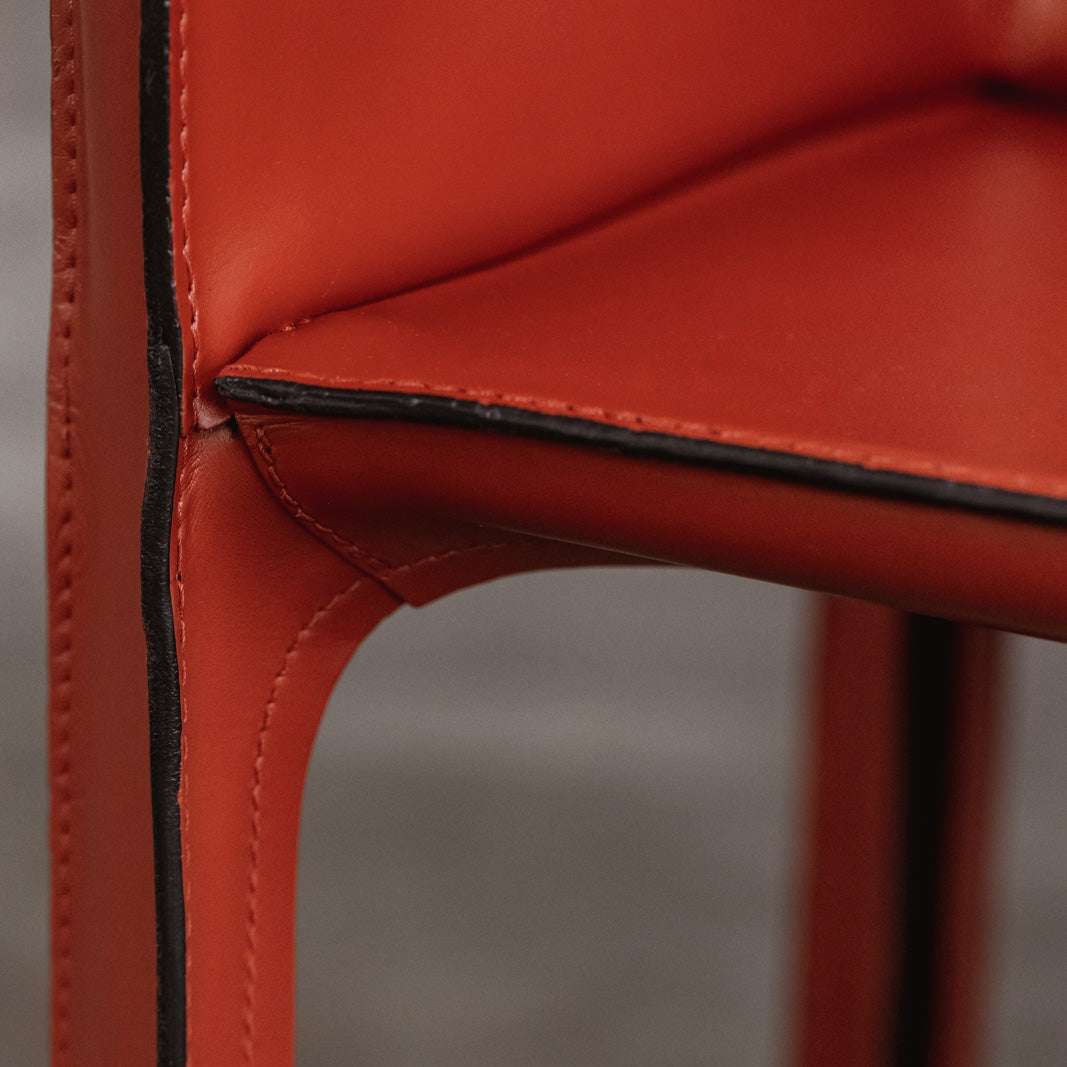 Mario Bellini "CAB 413" Dining Chairs for Cassina, China Red Leather, 1977