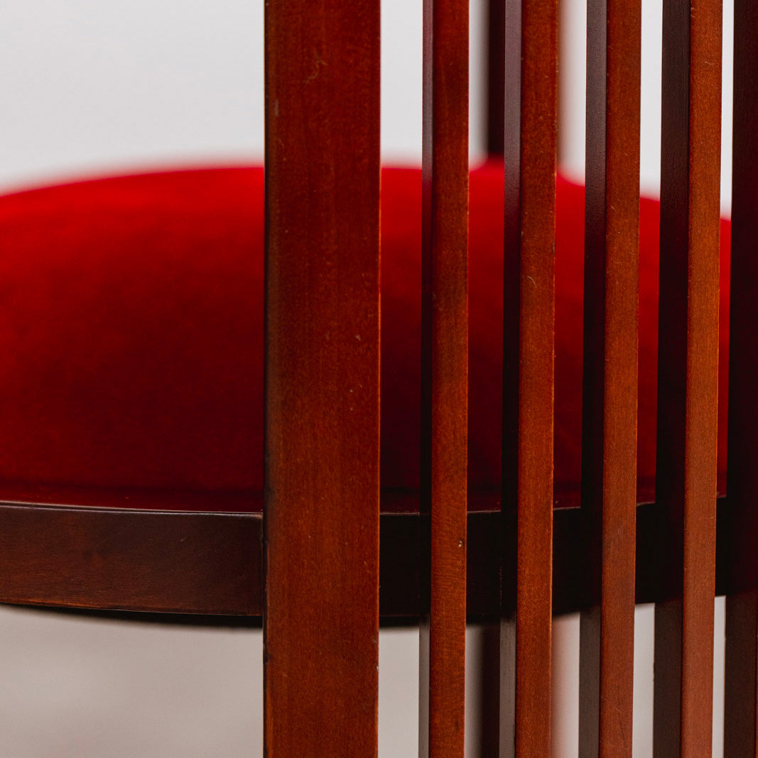 Frank Lloyd Wright "Barrel" Chairs for Cassina, Red Velvet, 1937, Set of 4