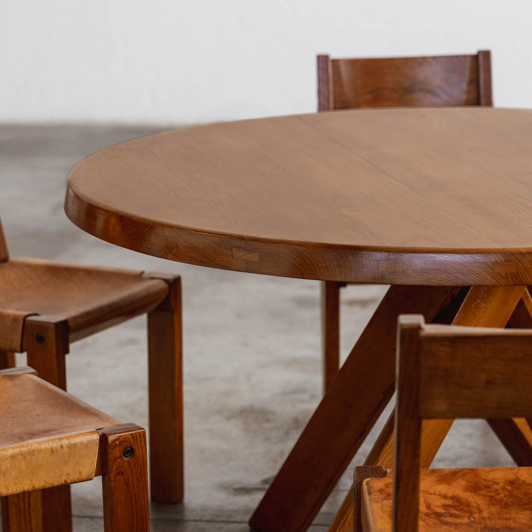 Pierre Chapo T21B "Sfax" Table & "S24" Chairs for Atelier Pierre Chapo, Wood, France, 1970s