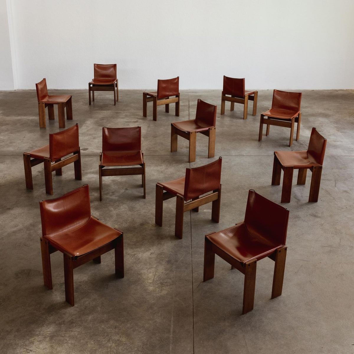 Afra & Tobia Scarpa "Monk" Dining Chairs for Molteni, Red Leather, 1974