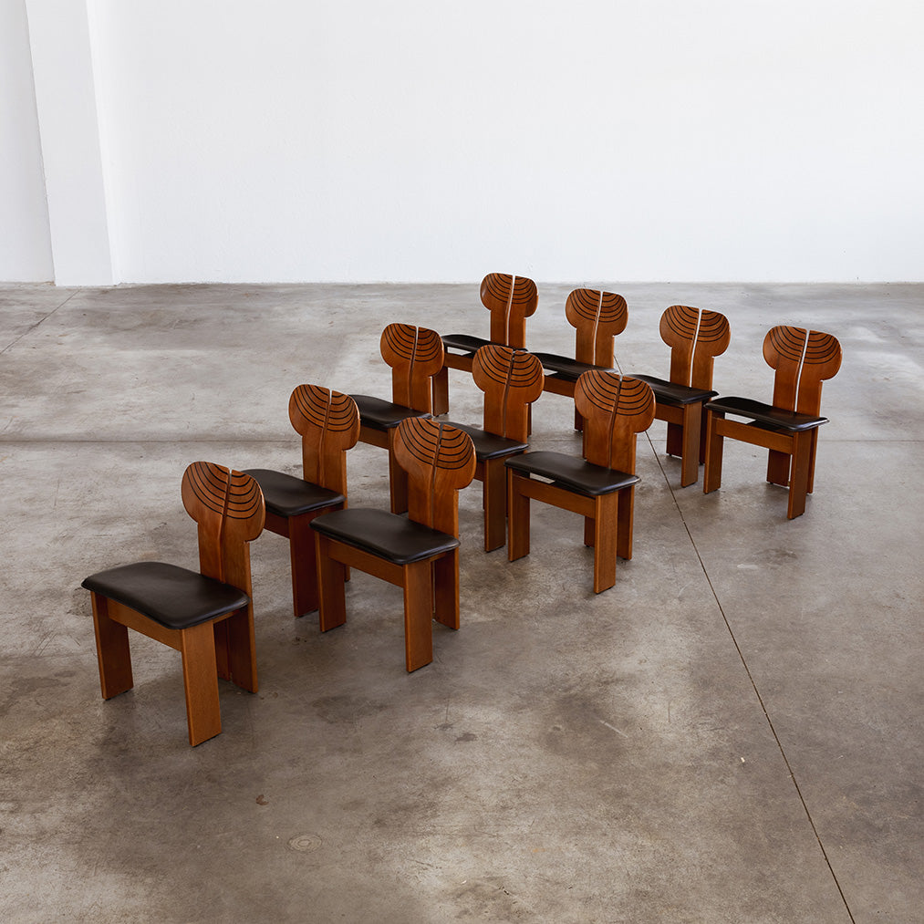 Afra & Tobia Scarpa "Africa" Dining Chairs for Maxalto, Black Leather, 1975, Set of 10