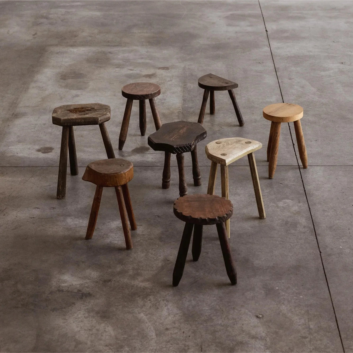 French Sculptural Primitive Stools, 1960, Set of 12