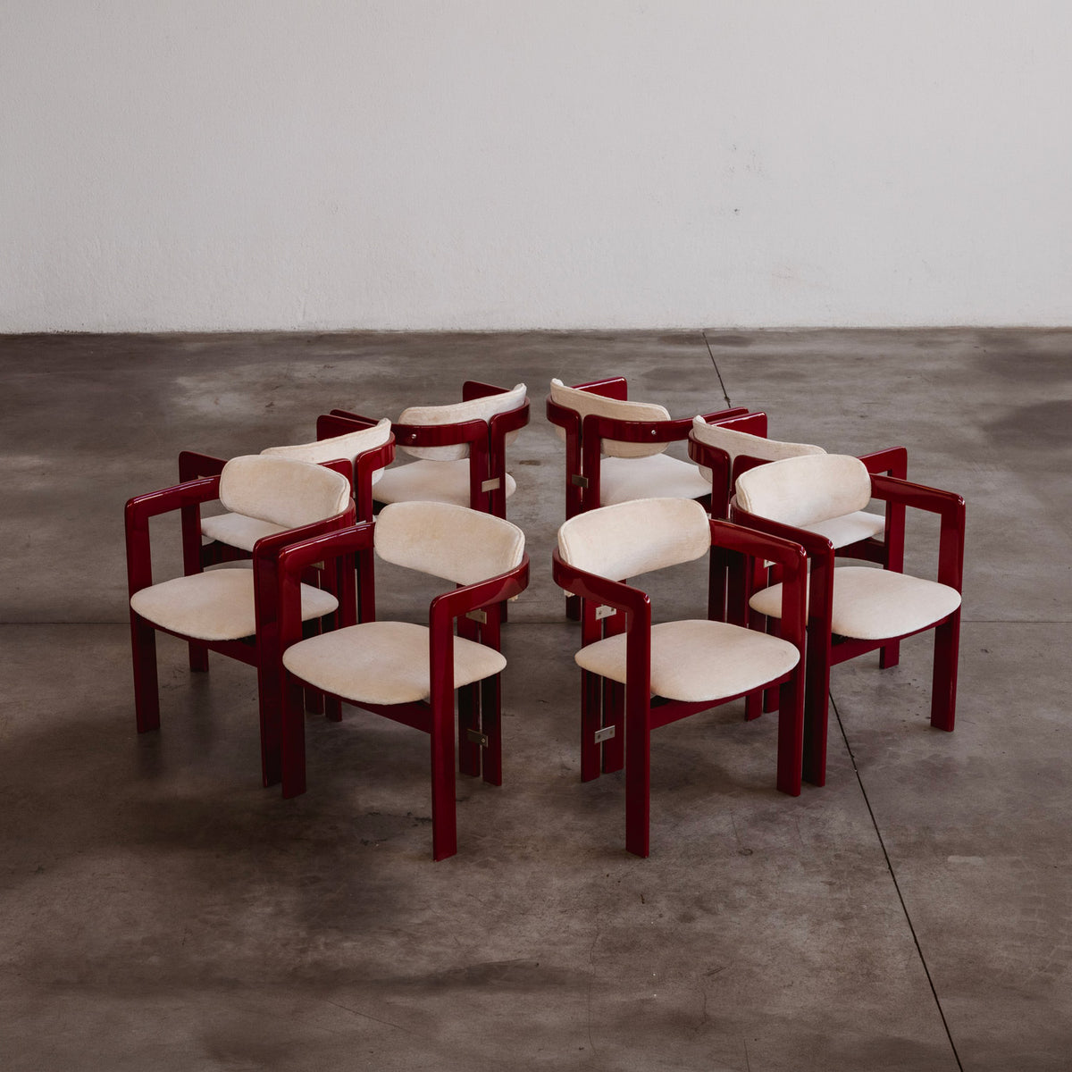 Augusto Savini “Pamplona” Dining Chairs for Pozzi, Cherry Red, 1965, Set of 8