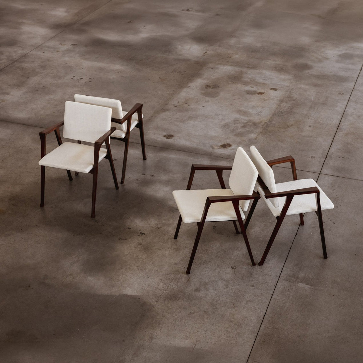 Franco Albini 832 "Luisa" Chairs for Poggi, White Chenille, 1953, Set of 8