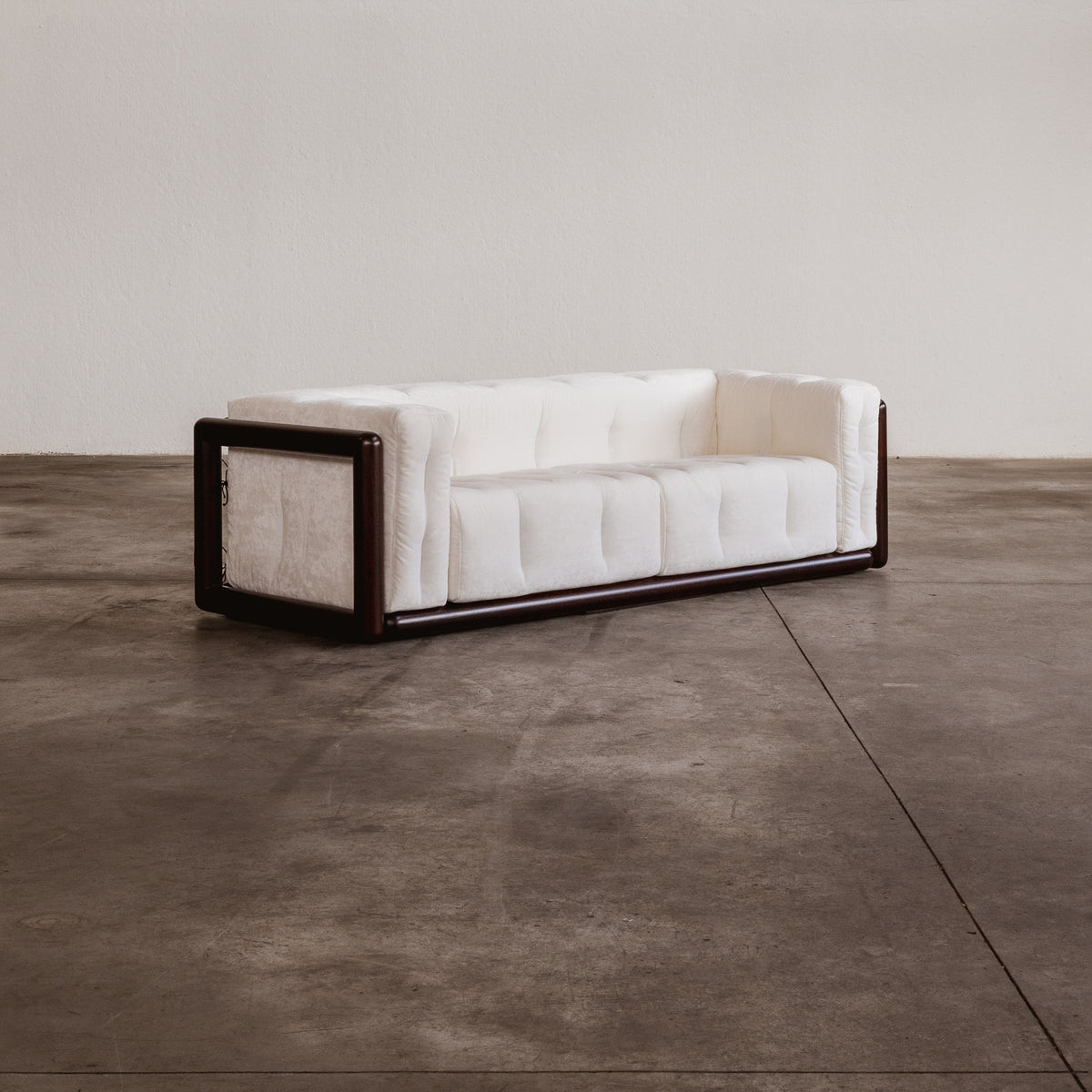 Carlo Scarpa "Cornaro" Two-seater Sofa for Gavina, Ivory Velvet, 1973
