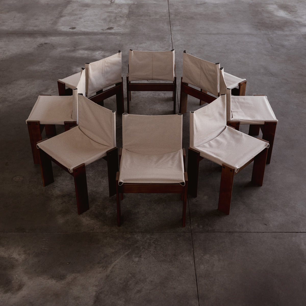 Afra & Tobia Scarpa "Monk" Chairs for Molteni, Ivory Canvas, 1974, Set of 8