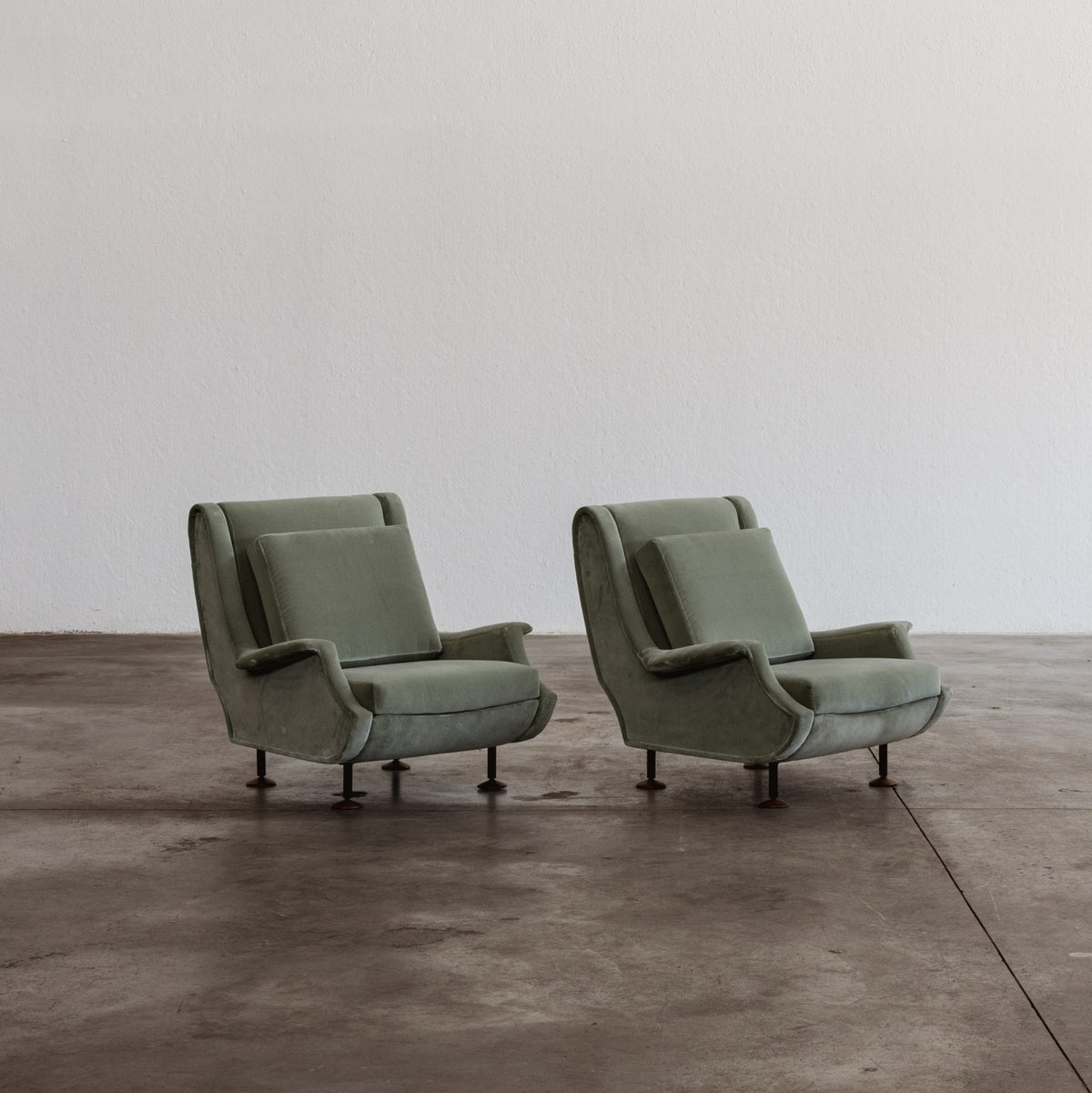 Marco Zanuso "Regent" Armchairs for Arflex, Sage Green Velvet, 1960, Set of 2