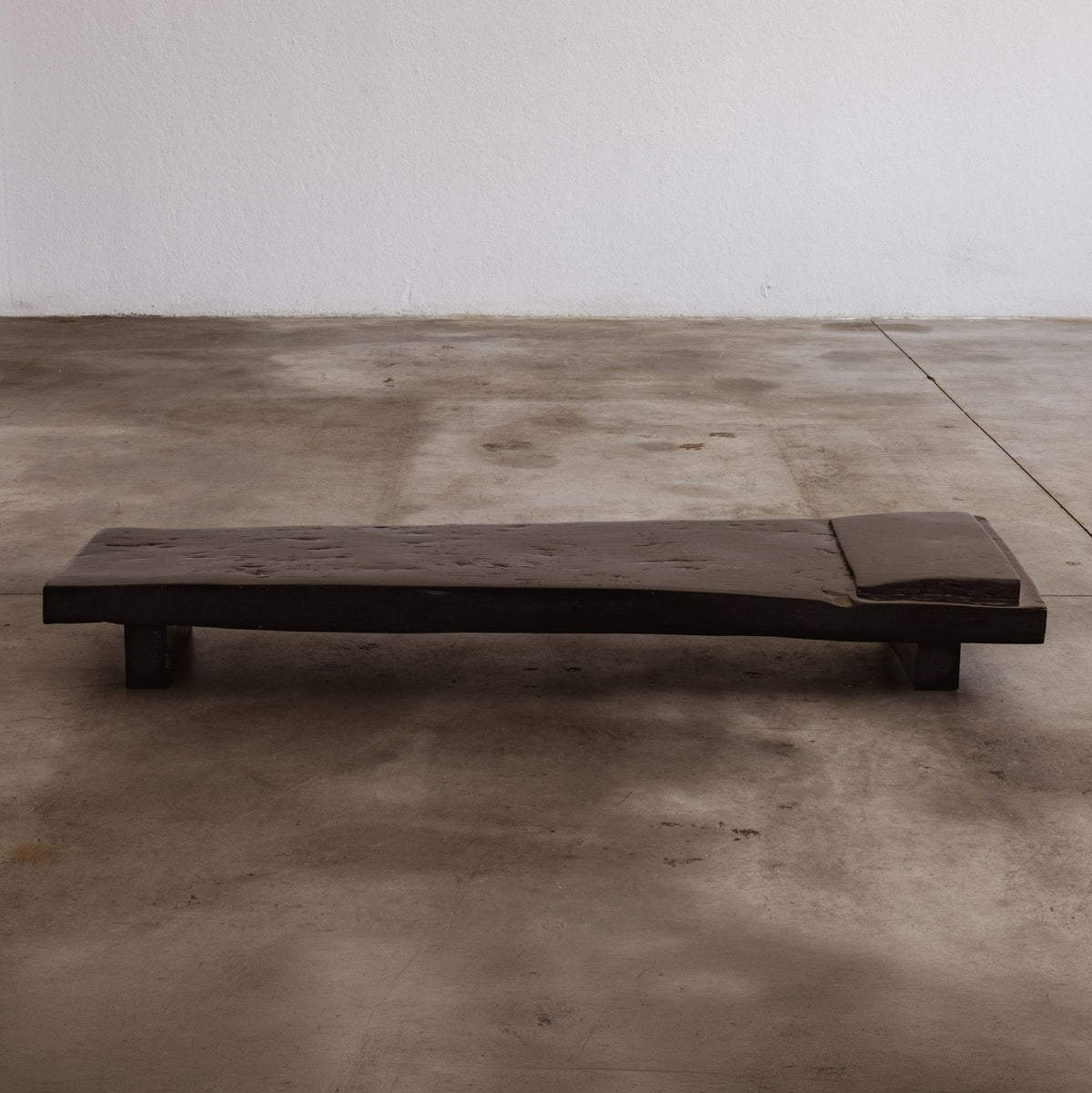 Sculptural Monolithic Black-Stained Wood Banquette, France, 1960s