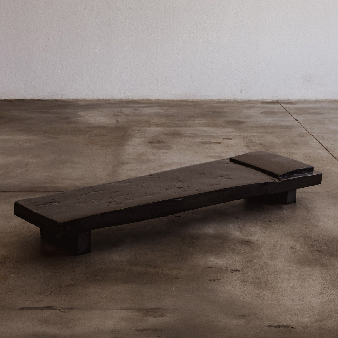 Sculptural Monolithic Black-Stained Wood Banquette, France, 1960s