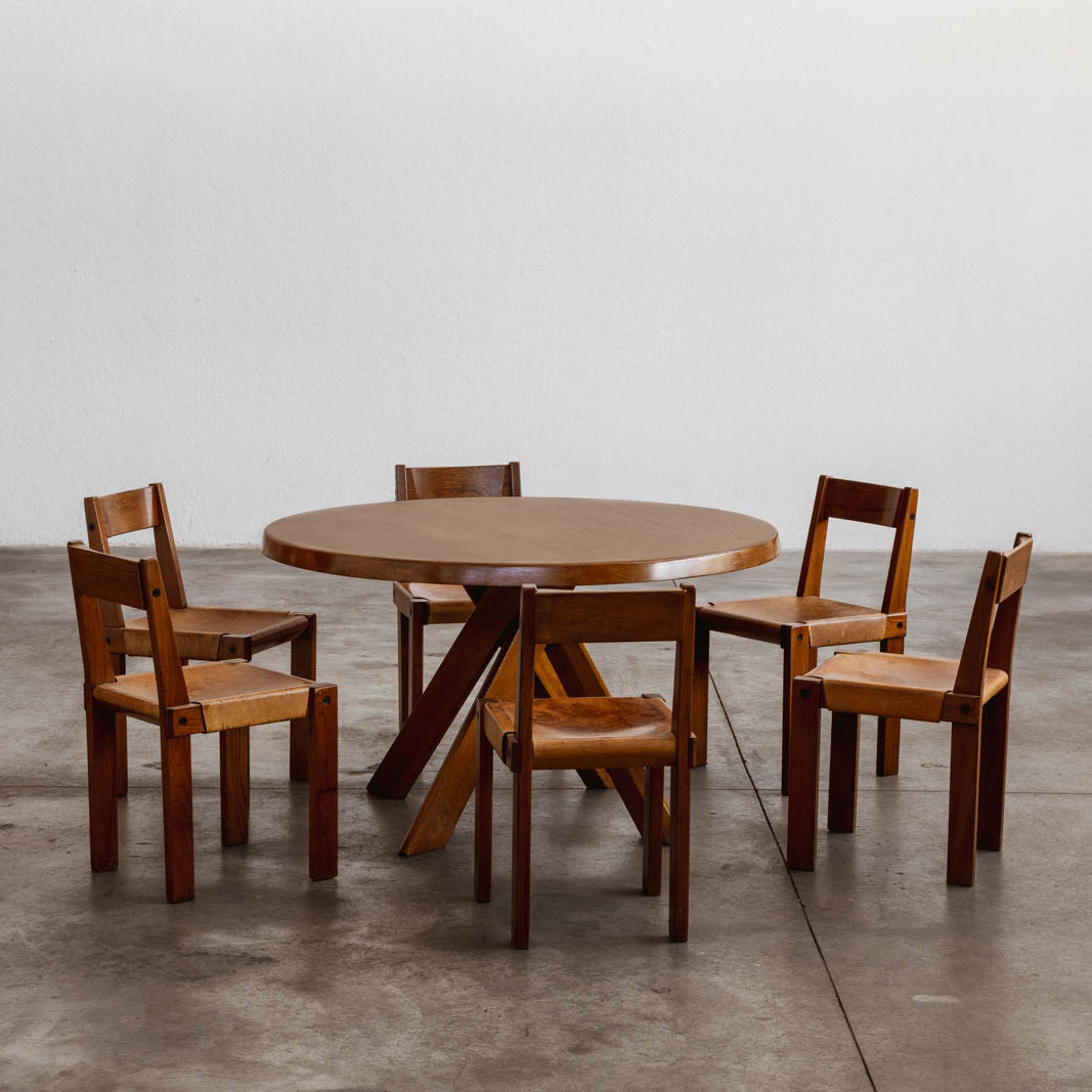Pierre Chapo T21B "Sfax" Table & "S24" Chairs for Atelier Pierre Chapo, Wood, France, 1970s