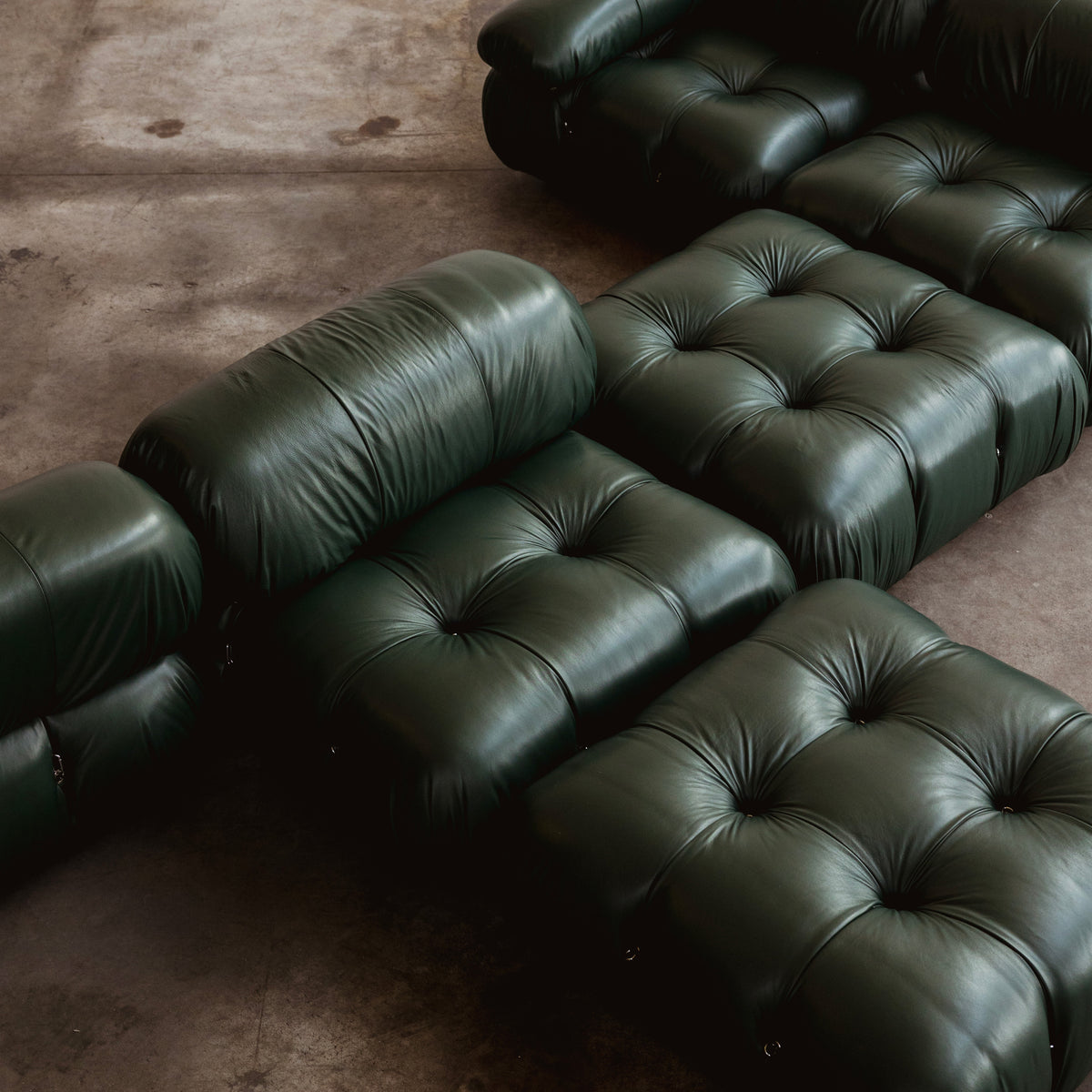 Mario Bellini "Camaleonda" Modular Sofa for B&B Italia, Dark Green Leather, 1970