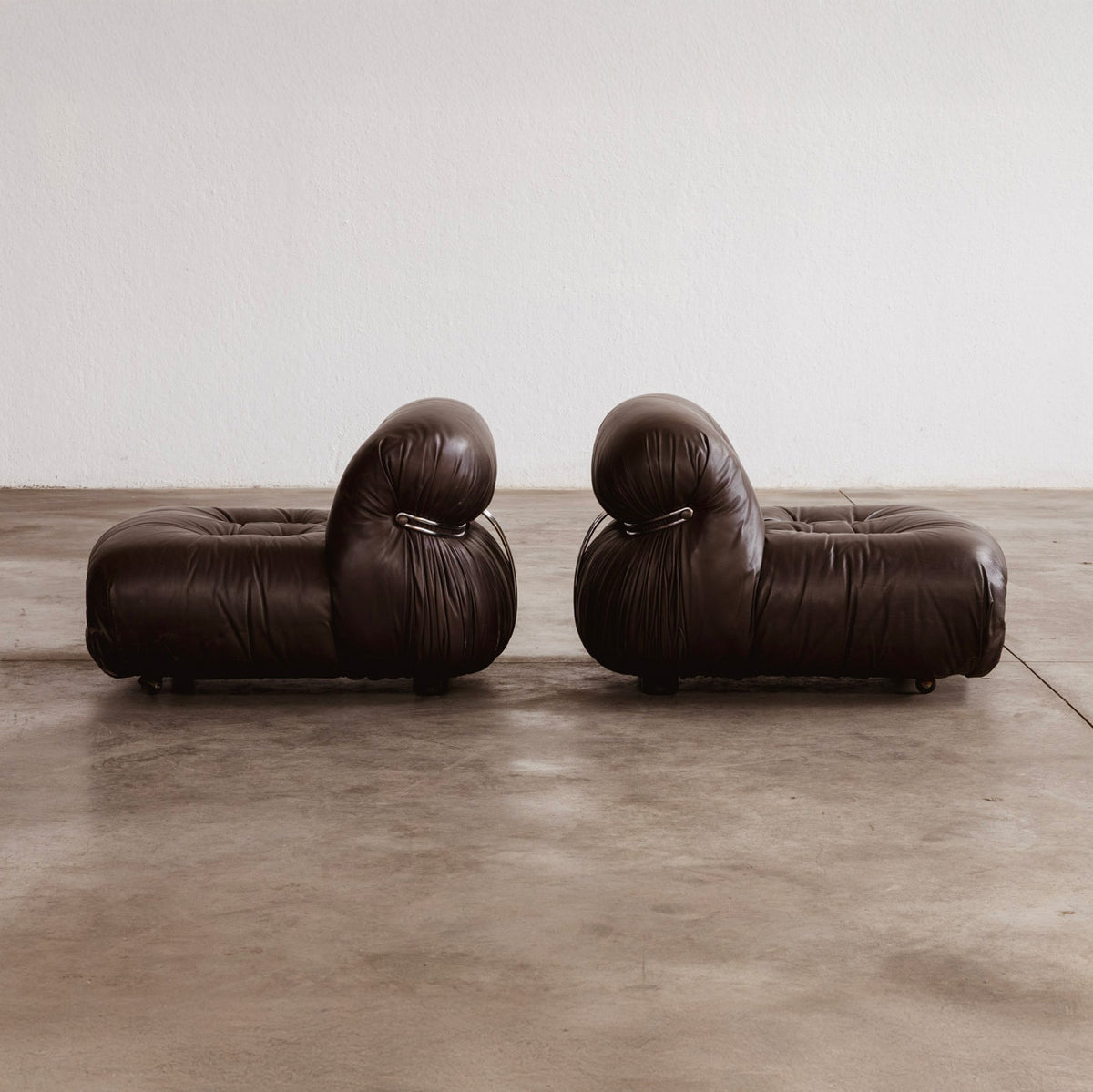Afra & Tobia Scarpa "Soriana" Easy Chairs for Cassina, Dark Brown Leather, 1969