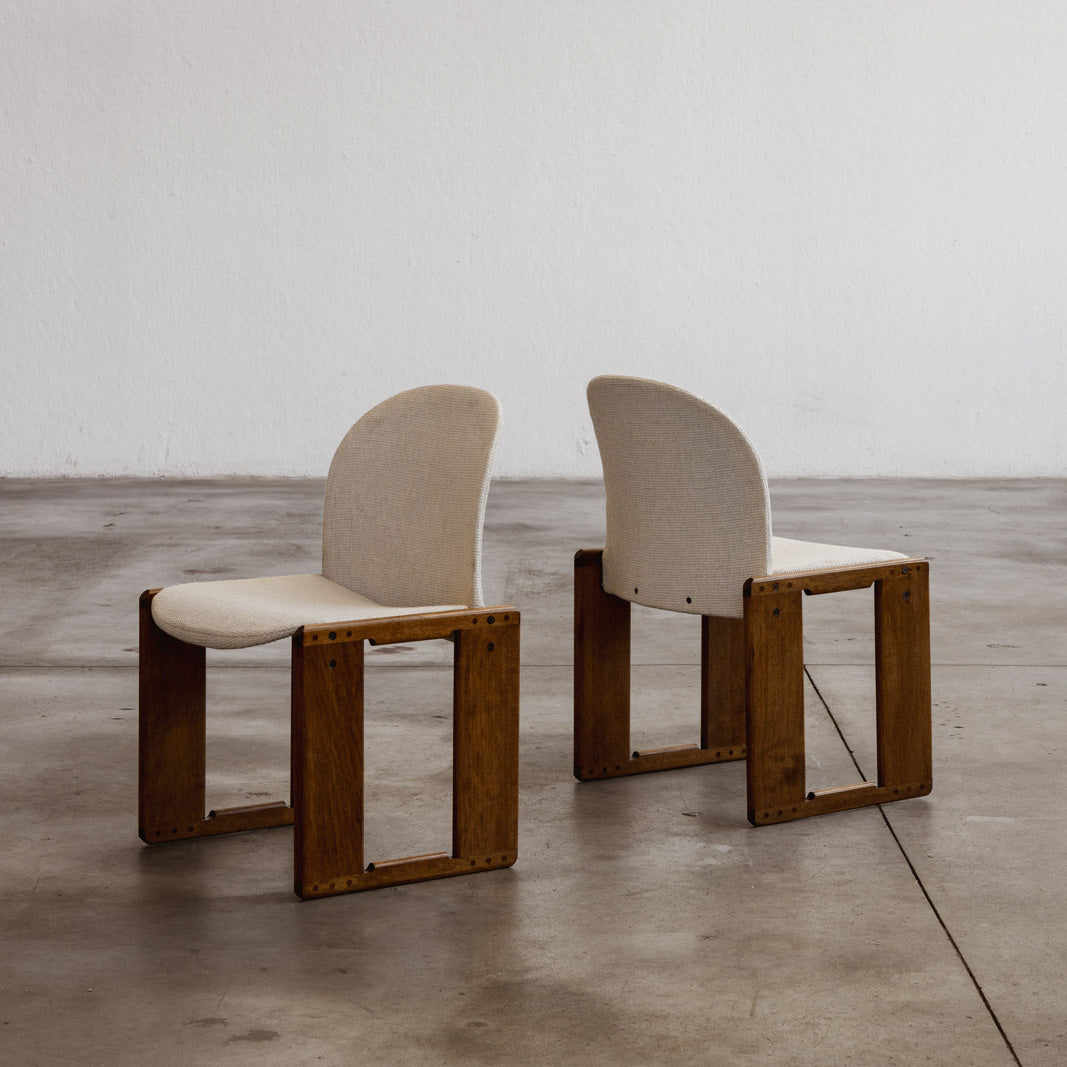 Afra & Tobia Scarpa "Dialogo" Dining Chairs for B&B Italia, White Linen, 1973, Set of 6