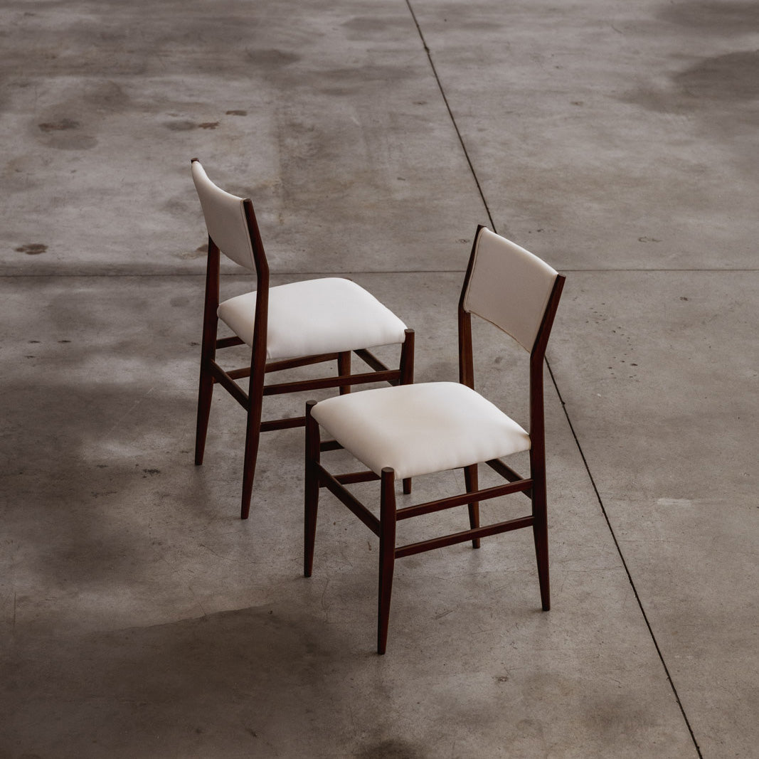 Gio Ponti 646 "Leggera" Dining Chairs for Cassina, Ivory Velvet, 1952, Set of 6