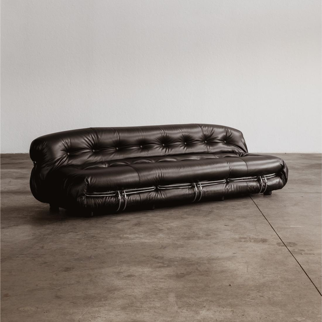 Afra & Tobia Scarpa “Soriana” Sofa for Cassina, Black Leather, 1969