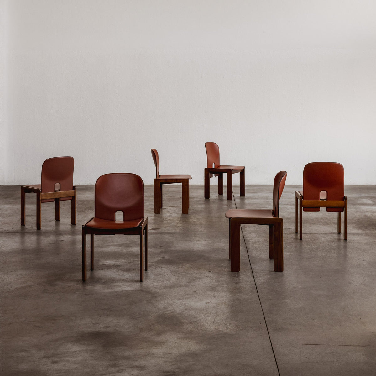 Afra & Tobia Scarpa "121" Dining Chairs for Cassina, Red leather, 1968, Set of 6