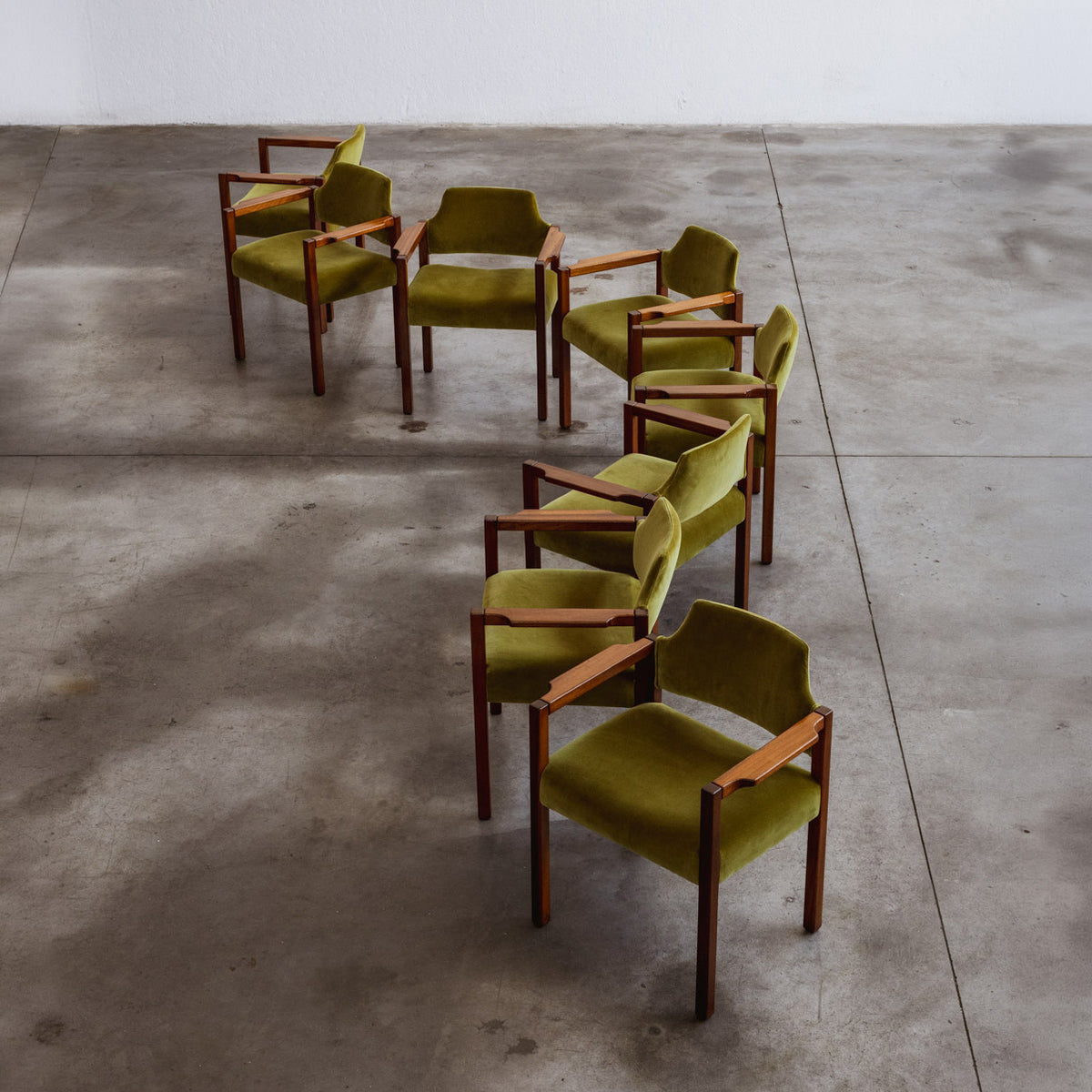 Umberto Brandigi "Jollina" Dining Chairs for Poltronova, Green Velvet, Italy, 1960s, Set of 8