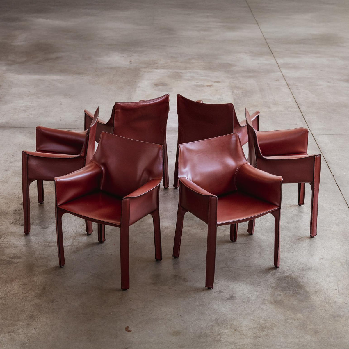 Mario Bellini "CAB 413" Chairs for Cassina, Russian Red Leather, 1977
