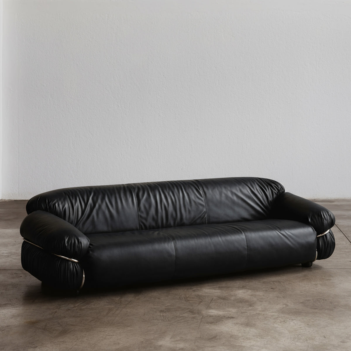 Gianfranco Frattini "Sesann" Sofa for Cassina, Black Leather, 1969