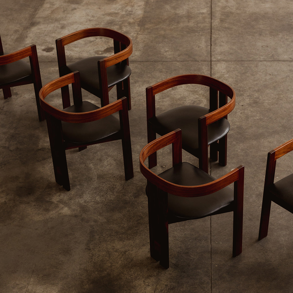 Tobia Scarpa "Pigreco" Dining Chairs for Gavina, Black Leather, 1960, Set of 6