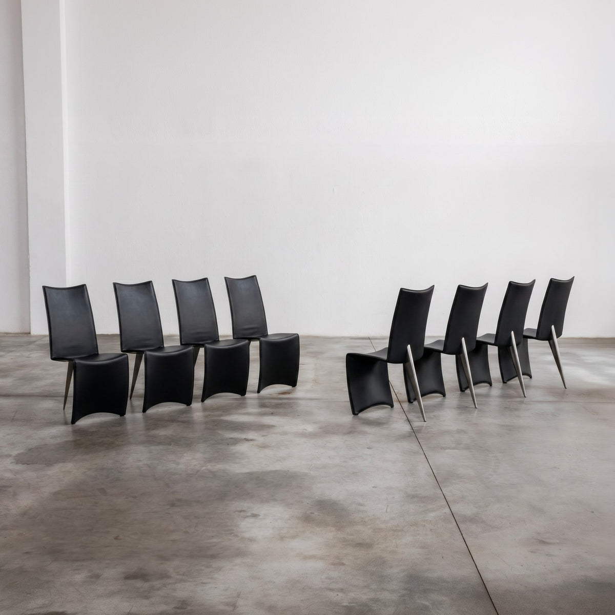 Philippe Starck "Ed Archer" Dining Chair for Driade, 1986, Black Leather, Set of 8