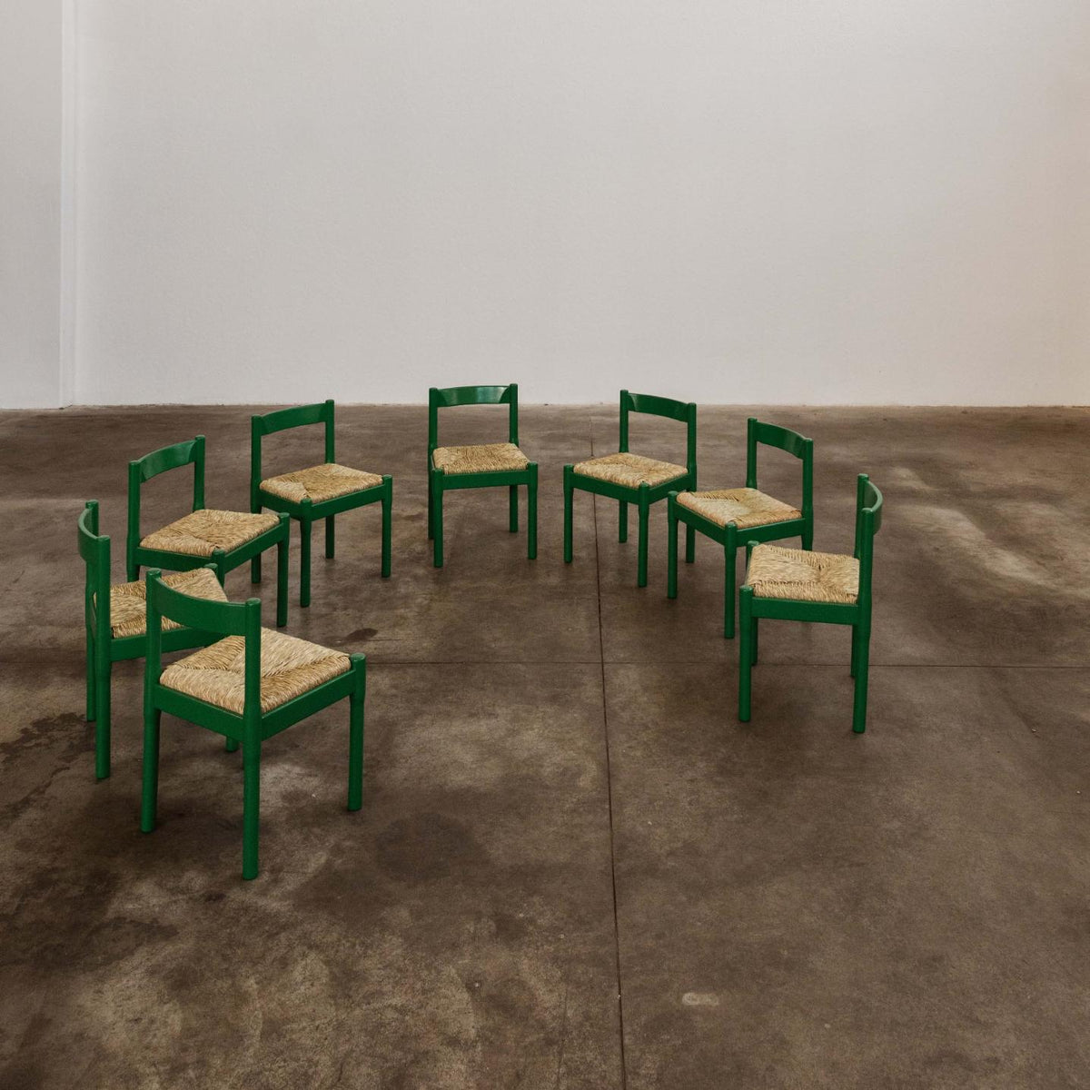 Vico Magistretti "Carimate" Dining Chairs for Cassina, Green Lacquered, 1960