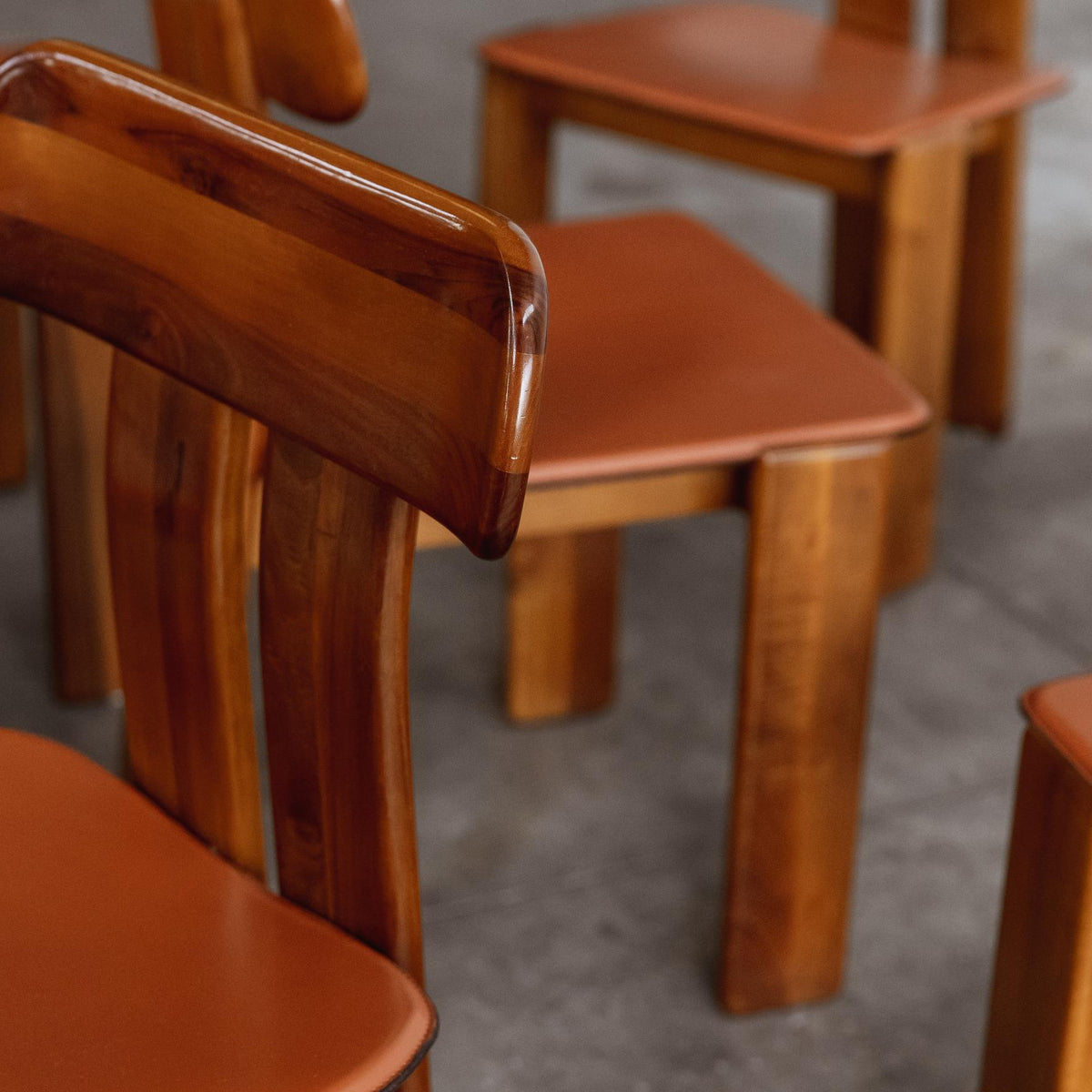 Mario Marenco "Sapporo" Dining Chairs for Mobil Girgi, Reddish Brown Leather, 1970