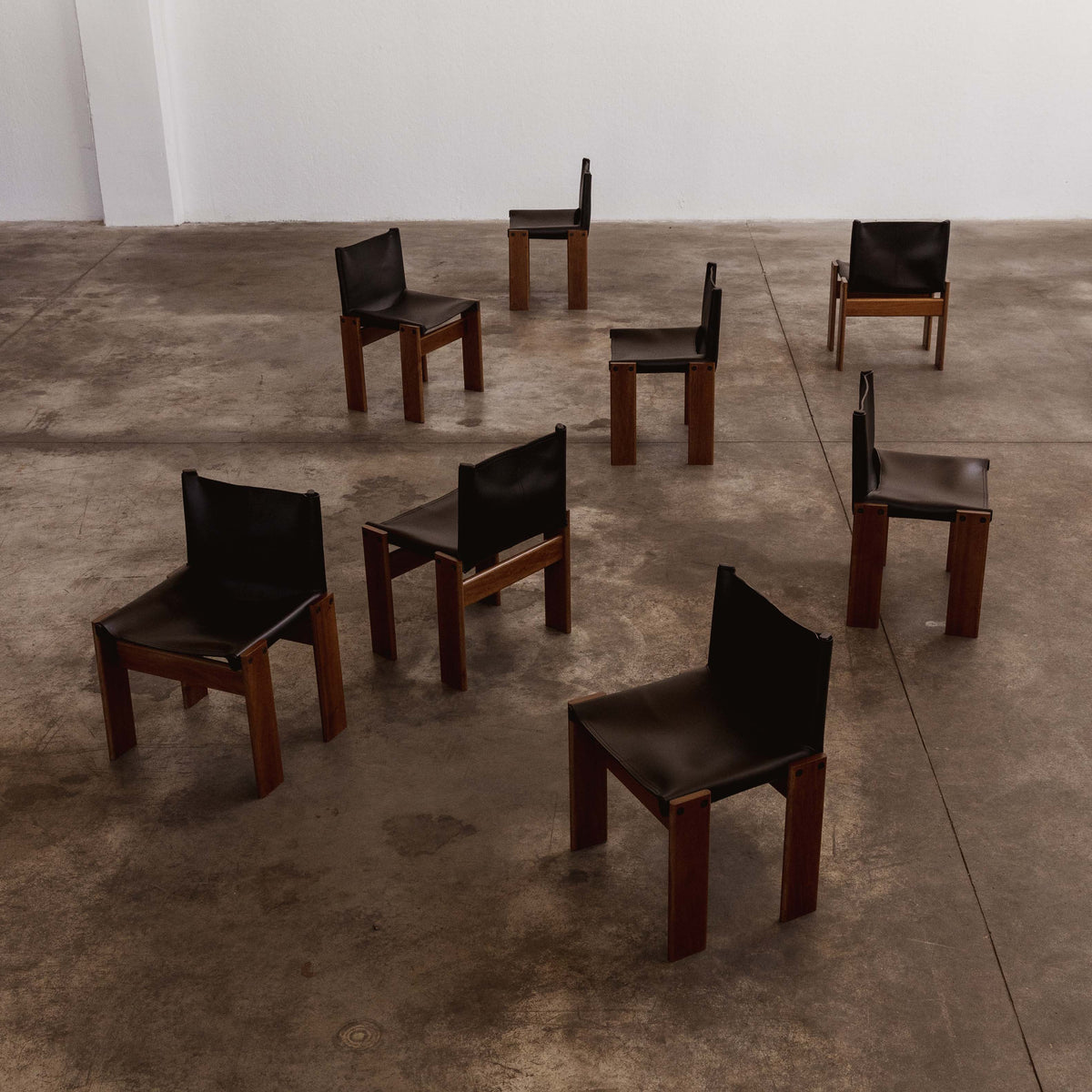 Afra & Tobia Scarpa "Monk" Chairs for Molteni, Black Leather, 1973, Set of 8
