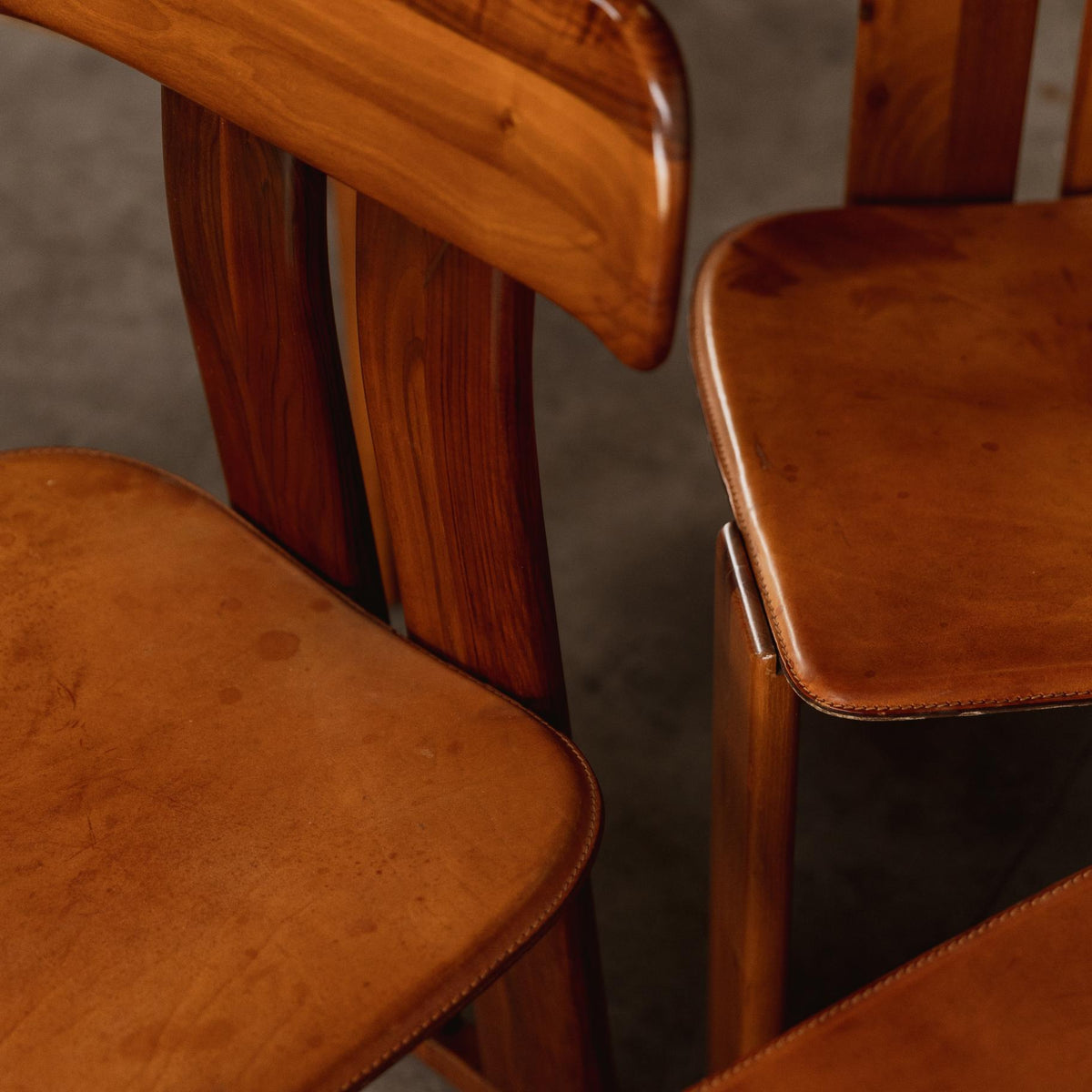 Mario Marenco "Sapporo" Dining Chairs for Mobil Girgi, Cognac Leather, 1970