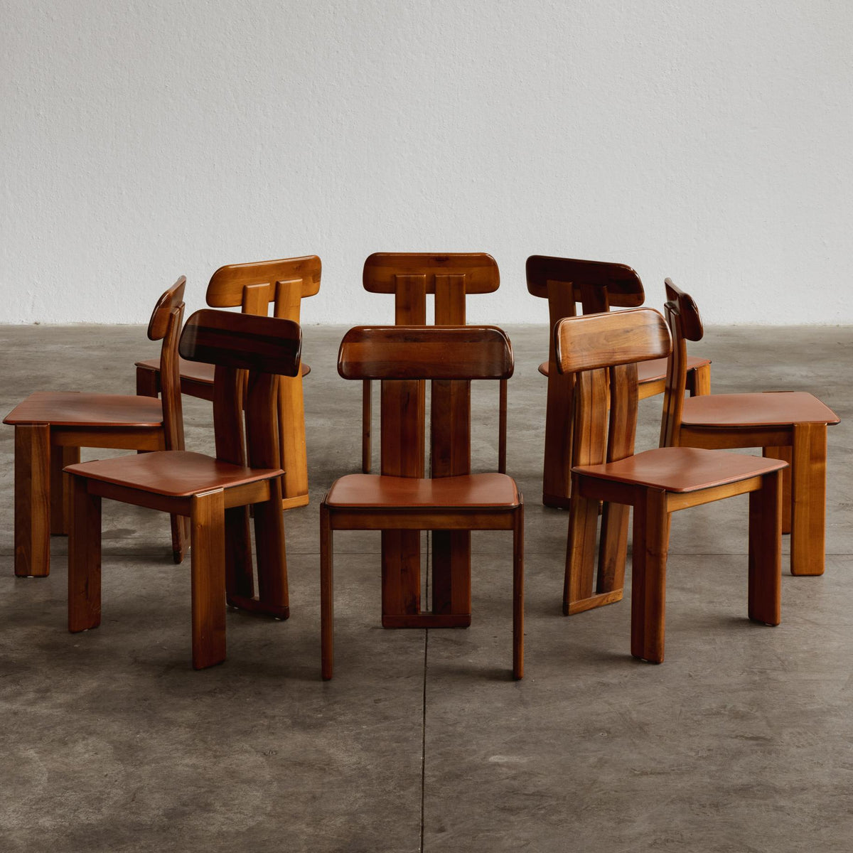 Mario Marenco "Sapporo" Dining Chairs for Mobil Girgi, Reddish Brown Leather, 1970