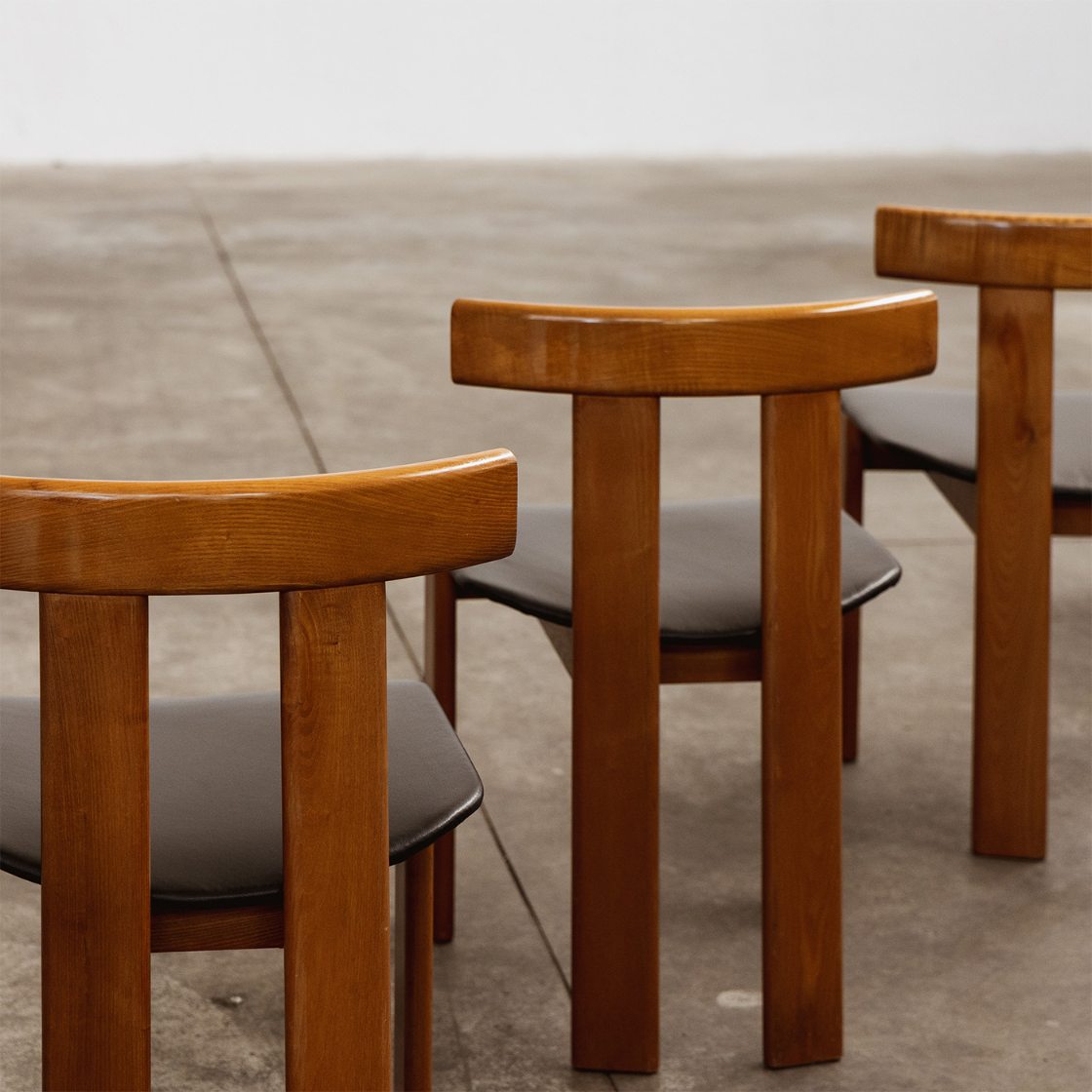 Luigi Vaghi Dining Chairs for Former, Black Leather, 1968, Set of 6