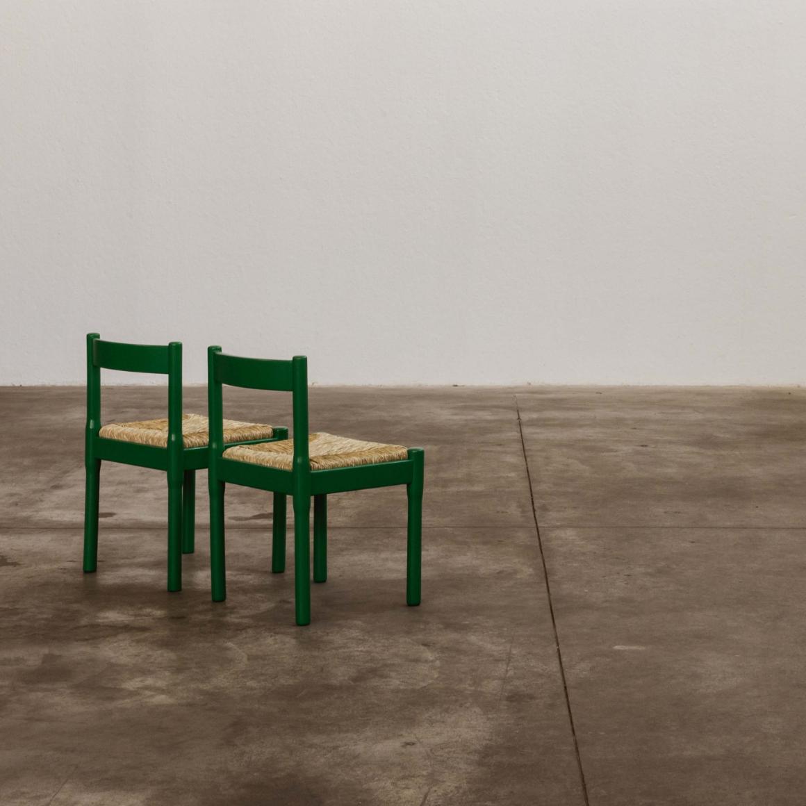 Vico Magistretti "Carimate" Dining Chairs for Cassina, Green Lacquered, 1960