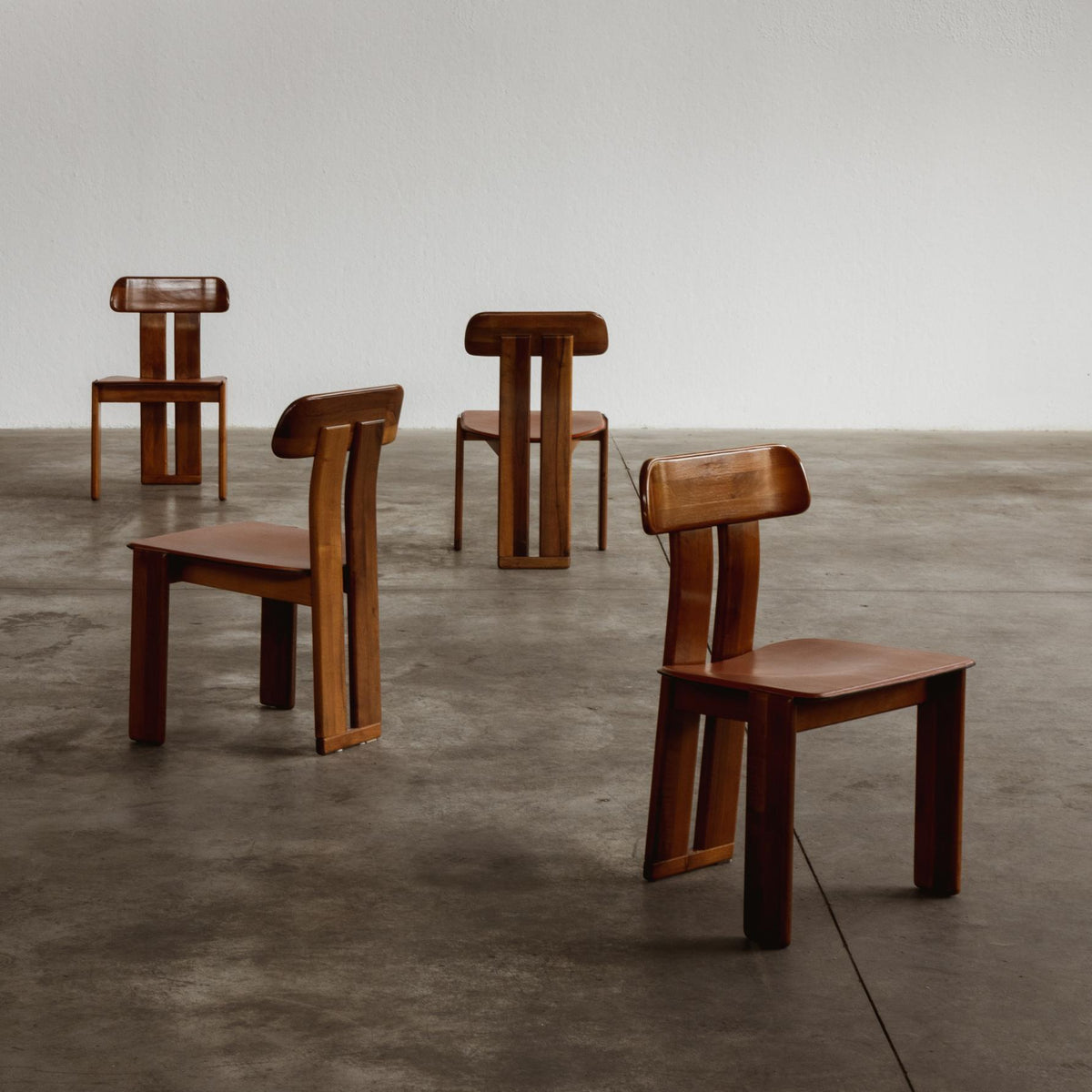 Mario Marenco "Sapporo" Dining Chairs for Mobil Girgi, Reddish Brown Leather, 1970