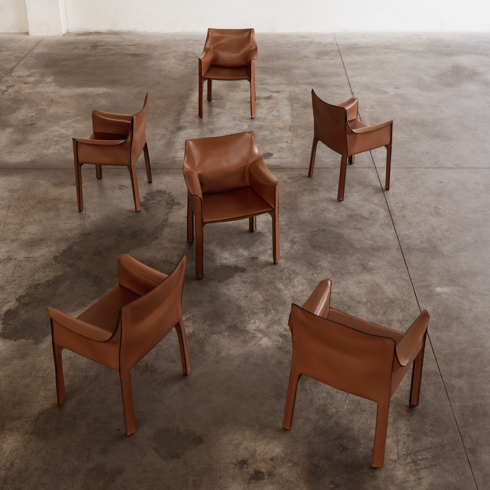 Mario Bellini "CAB 413" Dining Chairs for Cassina, Hazelnut leather, 1977