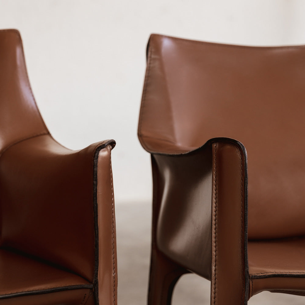 Mario Bellini "CAB 413" Dining Chairs for Cassina, Hazelnut leather, 1977