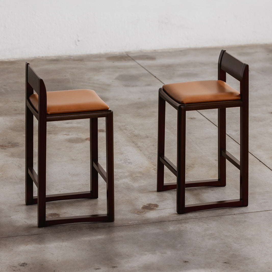 Joseph Dirand Bar Stools, Cognac Leather, 2010, Set of 2