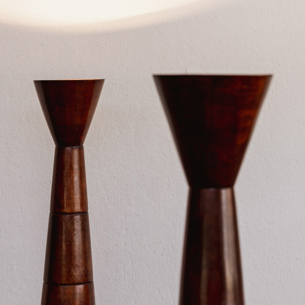 Sculptural Turned Wood Floor Lamps, France, 1960, Set of 2