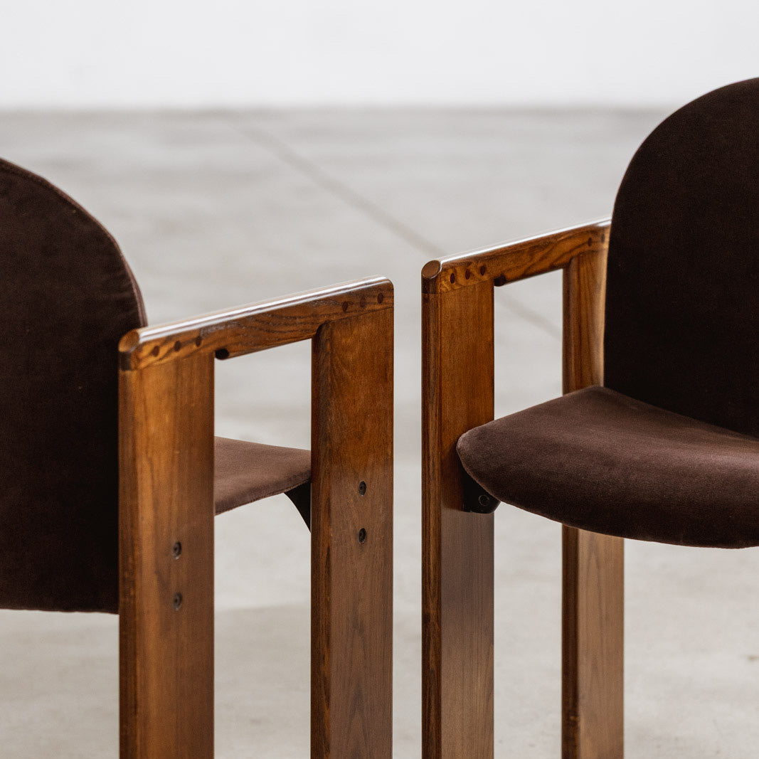 Afra & Tobia Scarpa "Dialogo" Dining Chairs for B&B Italia, Dark Brown Velvet, 1973, Set of 6