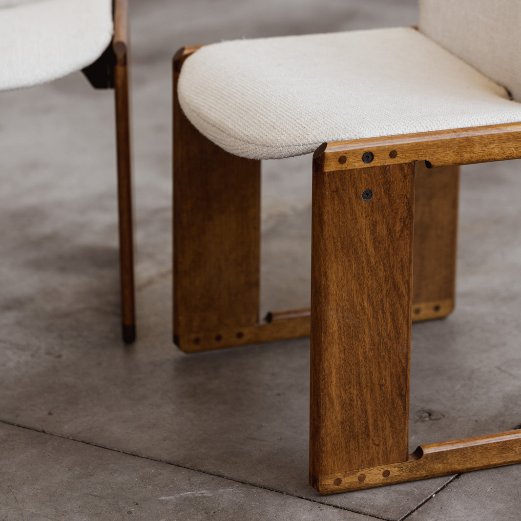 Afra & Tobia Scarpa "Dialogo" Dining Chairs for B&B Italia, White Linen, 1973, Set of 6