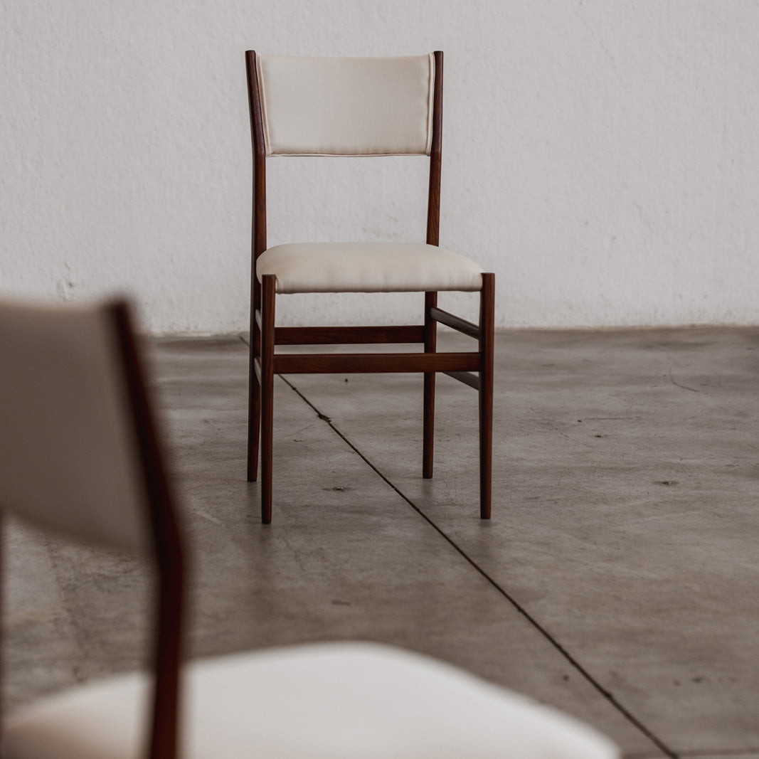 Gio Ponti 646 "Leggera" Dining Chairs for Cassina, Ivory Velvet, 1952, Set of 6